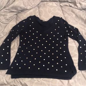 Navy and cream embroidered polka dot sweater